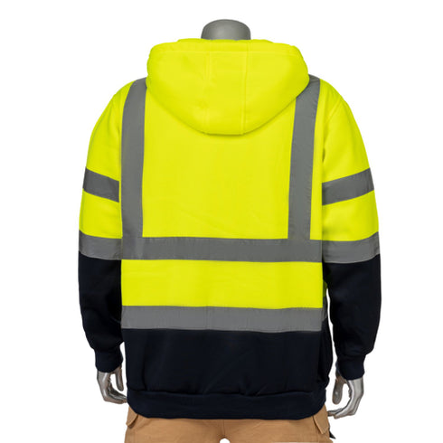 Color Block Reflective Tape Safety Zipper Hoodie With Kangaroo Pocket | Safety yellow